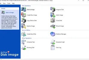 Active Disk Image: Active Disk Image home screen with disk operations and service utilities