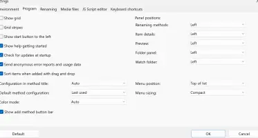 Program settings, Tab Program