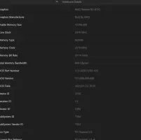 AMD Radeon Software Adrenalin Driver: Hardware details table for an AMD Radeon graphics card
