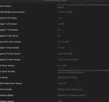 AMD Radeon Software Adrenalin Driver: Software and driver version details table