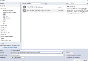 Screenshot of creating a new web project