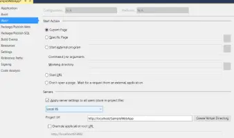 Screenshot of web tab in project properties