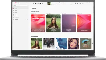 The Apple Music window showing Home.