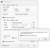 Attribute Changer: File attribute settings with a processing confirmation dialog