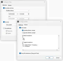 Attribute Changer: Attribute and filename filter configuration dialogs