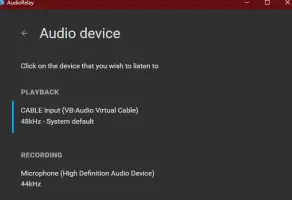 Audio device settings in AudioRelay