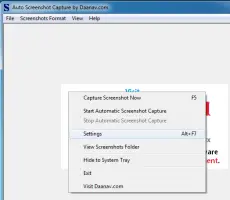 Right Click Menu of Automatic Screenshot Capture Software