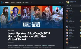 Battle.net: Battle.net home page featuring a BlizzCon virtual ticket article