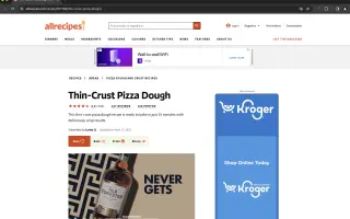 Brave Browser: Brave displays a recipe page with a Kroger advertisement