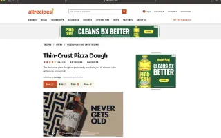 Brave Browser: Brave displays a recipe page with banner and sidebar advertisements