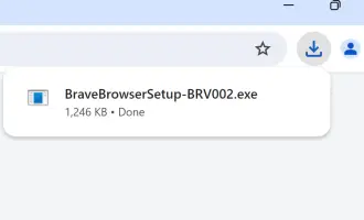 Brave Browser: Brave download panel shows the completed browser setup download