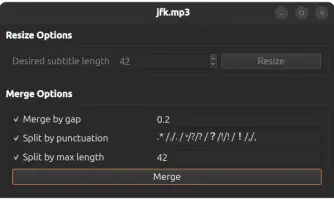 Buzz Captions: Subtitle resize and merge options for an audio file