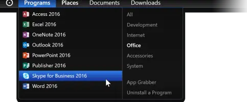 Programs menu screenshot