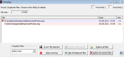 CloneSpy: Duplicate file results with deletion and selection controls