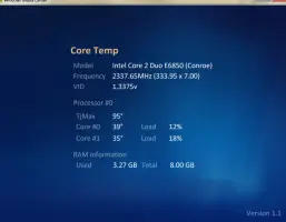 Core Temp: Core Temp processor temperatures, load, and memory information