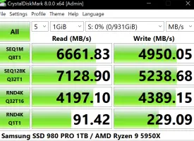 CrystalDiskMark: CrystalDiskMark benchmark results for a Samsung SSD