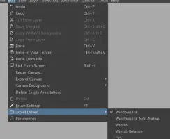Tablet Drivers menu