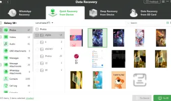 DroidKit: Photo recovery interface with device albums and recovered image thumbnails