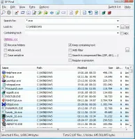 EF Find: EF Find search window listing executable files in the Windows folder