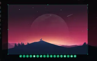 Flameshot: Selected area with annotation toolbar over a sunset wallpaper