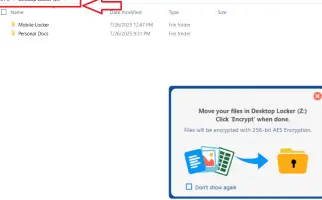 Folder Lock: Desktop Locker drive with an encryption instruction prompt