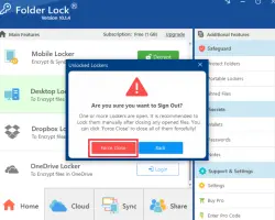 Folder Lock: Folder Lock sign-out confirmation dialog with Force Close option