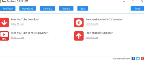 Free Studio: Free Studio window listing YouTube download and conversion tools