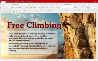 FreeOffice: Text document about free climbing with a full-page climbing photo