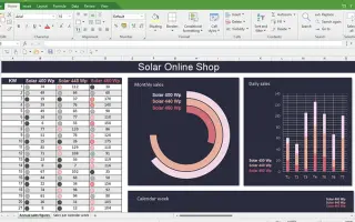 FreeOffice: Solar sales spreadsheet with monthly and daily charts