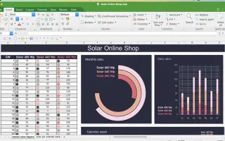 FreeOffice: Solar sales spreadsheet with monthly and daily charts
