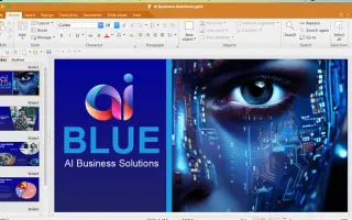FreeOffice: Presentation editor showing a BLUE AI Business Solutions slide