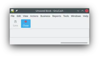 GnuCash Portable: GnuCash main window with menus and save and close controls