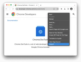 The Inspect option in a drop-down menu in Chrome.