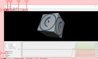 HeavyLoad: Rotating cube display with system load graphs and test toolbar