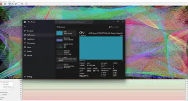 HeavyLoad: Task Manager over HeavyLoad’s colorful stress-test display and load graph