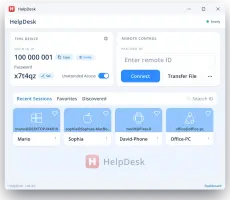 A HopToDesk client branded as HelpDesk, with its own app icon, colors and artwork