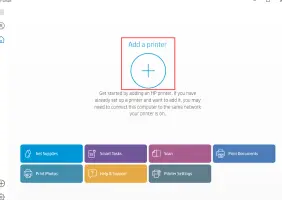HP Smart: HP Smart home screen with printer setup and task buttons