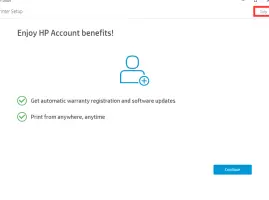 HP Smart: HP account benefits setup screen