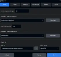 HyperCam: Video settings with capture rate, compressors, and output options