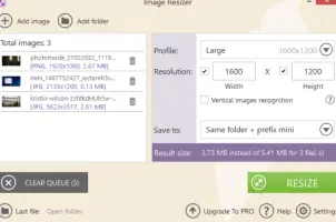 IceCream Image Resizer: Image Resizer queue with image dimensions and resize settings