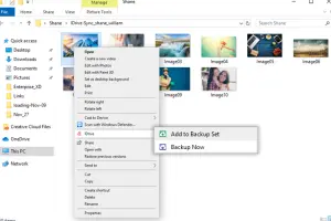 iDrive: File Explorer context menu with IDrive backup options