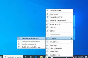 iDrive: IDrive tray menu with scheduler options open