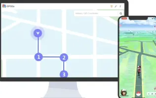 iGPSGo: iGPSGo desktop map with connected route points beside a phone