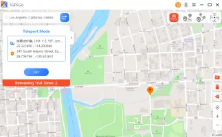 iGPSGo: Teleport mode with a map and two location points
