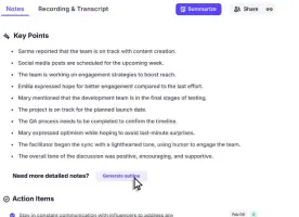 Krisp: Meeting notes with key points and action items