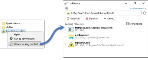 LockHunter: LockHunter shows a locked file and the processes using it