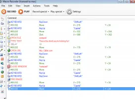 Macro Recorder: Macro Recorder command list with keyboard, mouse, file, and text actions