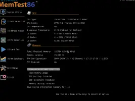 MemTest86: MemTest86 system information and processor and memory details