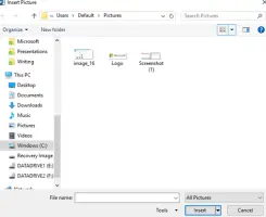 Microsoft Office 2016: Insert Picture dialog browsing folders and image files