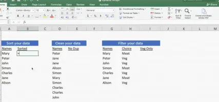 Screenshot of Excel with data using dynamic arrays